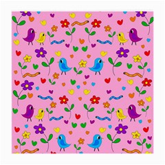 Pink Cute Birds And Flowers Pattern Medium Glasses Cloth by Valentinaart