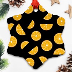 Oranges Pattern - Black Ornament (snowflake)  by Valentinaart