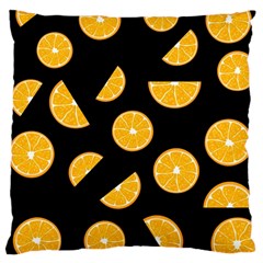 Oranges Pattern - Black Large Cushion Case (one Side) by Valentinaart