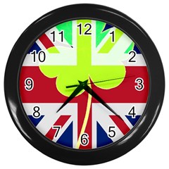 Irish British Shamrock United Kingdom Ireland Funny St  Patrick Flag Wall Clocks (black) by yoursparklingshop