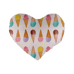 Cute Ice Cream Standard 16  Premium Flano Heart Shape Cushions by Brittlevirginclothing