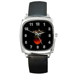 Strawberry Square Metal Watch by Nexatart