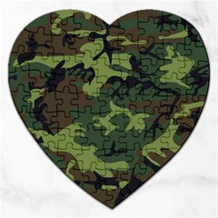 Camouflage Green Brown Black Jigsaw Puzzle (heart) by Nexatart