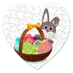 Easter Bunny Eggs Nest Basket Jigsaw Puzzle (heart) by Nexatart