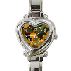 Background For Scrapbooking Or Other Camouflage Patterns Orange And Green Heart Italian Charm Watch by Nexatart