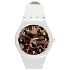 Background For Scrapbooking Or Other Camouflage Patterns Beige And Brown Round Plastic Sport Watch (m) by Nexatart