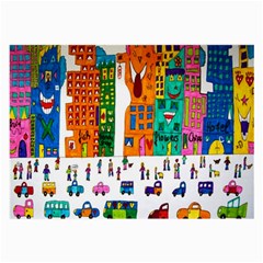 Painted Autos City Skyscrapers Large Glasses Cloth by Nexatart