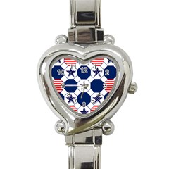 Patriotic Symbolic Red White Blue Heart Italian Charm Watch by Nexatart