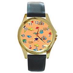 School Rocks! Round Gold Metal Watch by athenastemple