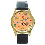 School Rocks! Round Gold Metal Watch Front