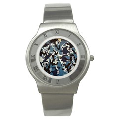 Blue Water Camouflage Stainless Steel Watch by Nexatart