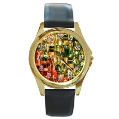 Candles Christmas Market Colors Round Gold Metal Watch by Nexatart