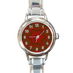 Christmas Kaleidoscope Art Pattern Round Italian Charm Watch by Nexatart