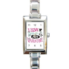 I Love You My Valentine / Our Two Hearts Pattern (white) Rectangle Italian Charm Watch by FashionFling