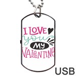 I Love You My Valentine / Our Two Hearts Pattern (white) Dog Tag USB Flash (One Side) Front