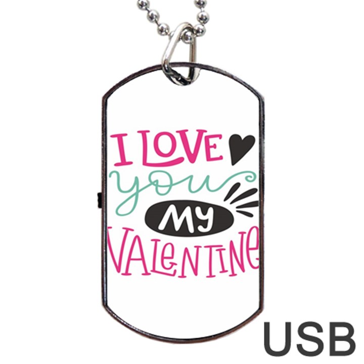 I Love You My Valentine / Our Two Hearts Pattern (white) Dog Tag USB Flash (One Side)