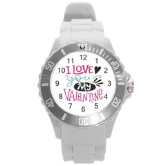 I Love You My Valentine / Our Two Hearts Pattern (white) Round Plastic Sport Watch (l) by FashionFling