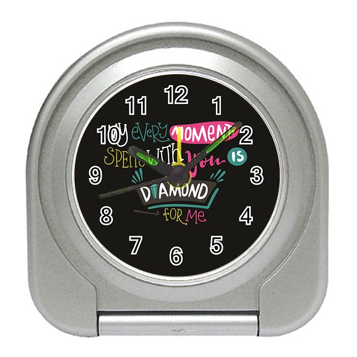 My Every Moment Spent With You Is Diamond To Me / Diamonds Hearts Lips Pattern (black) Travel Alarm Clocks