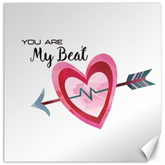 You Are My Beat / Pink And Teal Hearts Pattern (white)  Canvas 20  X 20   by FashionFling