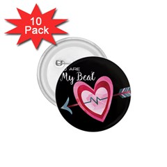 You Are My Beat / Pink And Teal Hearts Pattern (black)  1 75  Buttons (10 Pack) by FashionFling