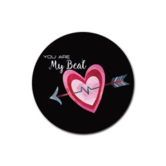 You Are My Beat / Pink And Teal Hearts Pattern (black)  Rubber Round Coaster (4 Pack)  by FashionFling