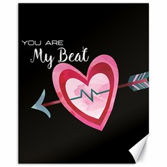 You Are My Beat / Pink And Teal Hearts Pattern (black)  Canvas 11  X 14   by FashionFling