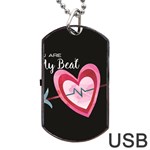 You Are My Beat / Pink And Teal Hearts Pattern (black)  Dog Tag USB Flash (Two Sides) Front