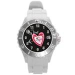 You Are My Beat / Pink And Teal Hearts Pattern (black)  Round Plastic Sport Watch (L) Front