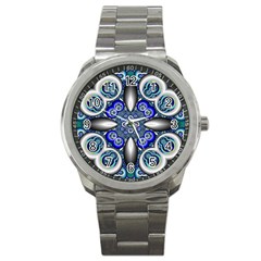 Fractal Cathedral Pattern Mosaic Sport Metal Watch by Nexatart