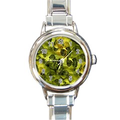 Olive Seamless Camouflage Pattern Round Italian Charm Watch by Nexatart