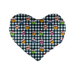 Cupcakes Plaid Pattern Standard 16  Premium Flano Heart Shape Cushions by Valentinaart