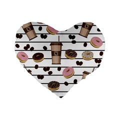 Donuts And Coffee Pattern Standard 16  Premium Flano Heart Shape Cushions by Valentinaart