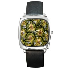 Pineapple Fruit Close Up Macro Square Metal Watch by Nexatart