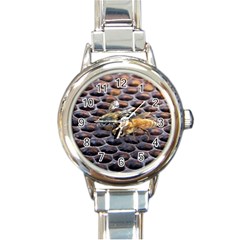 Worker Bees On Honeycomb Round Italian Charm Watch by Nexatart