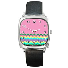 Easter Chevron Pattern Stripes Square Metal Watch by Amaryn4rt