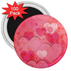 Hearts Pink Background 3  Magnets (100 Pack) by Amaryn4rt