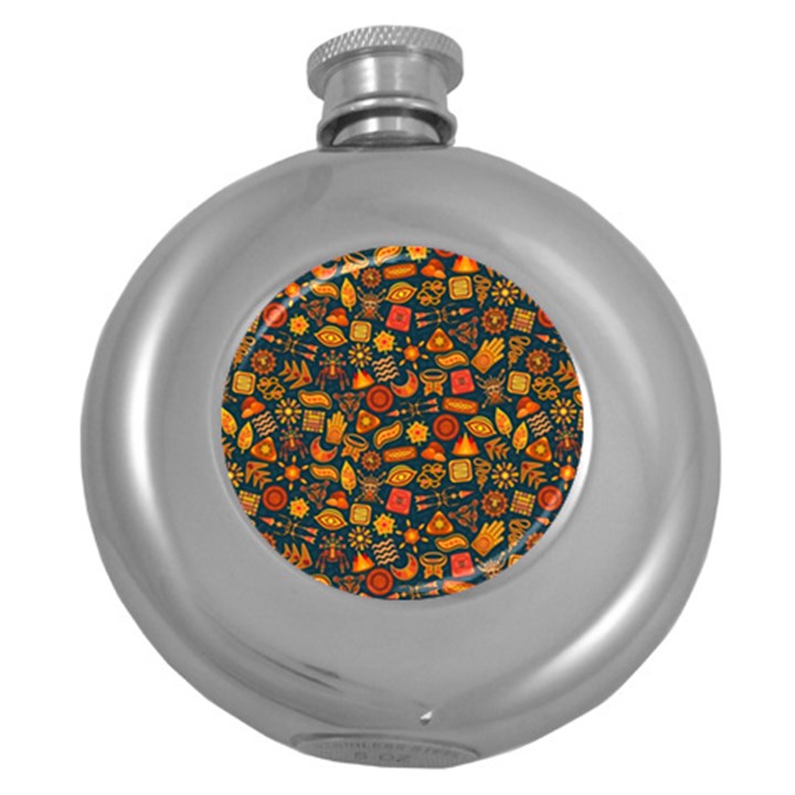 Pattern Background Ethnic Tribal Round Hip Flask (5 oz)