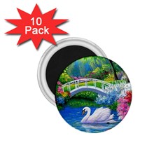 Swan Bird Spring Flowers Trees Lake Pond Landscape Original Aceo Painting Art 1 75  Magnets (10 Pack)  by Amaryn4rt