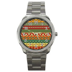 Mexican Folk Art Patterns Sport Metal Watch by Amaryn4rt