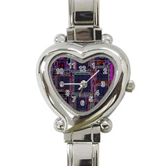 Technology Circuit Board Layout Pattern Heart Italian Charm Watch by Amaryn4rt