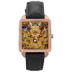 Chinese Dragon Pattern Rose Gold Leather Watch  by Amaryn4rt