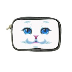 Cute White Cat Blue Eyes Face Coin Purse by Amaryn4rt