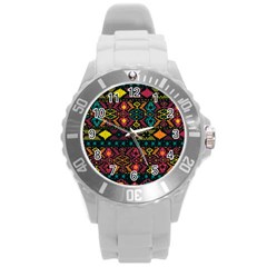 Traditional Art Ethnic Pattern Round Plastic Sport Watch (l) by Simbadda