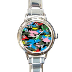 Rainbow Camouflage Round Italian Charm Watch by boho