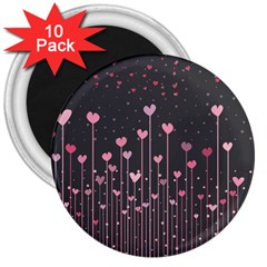 Pink Hearts On Black Background 3  Magnets (10 Pack)  by TastefulDesigns