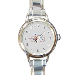 Bicycle Sports Drawing Minimalism Round Italian Charm Watch by Simbadda