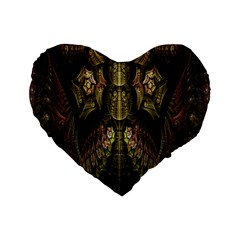 Fractal Abstract Patterns Gold Standard 16  Premium Flano Heart Shape Cushions by Simbadda