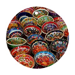 Art Background Bowl Ceramic Color Round Ornament (two Sides) by Simbadda