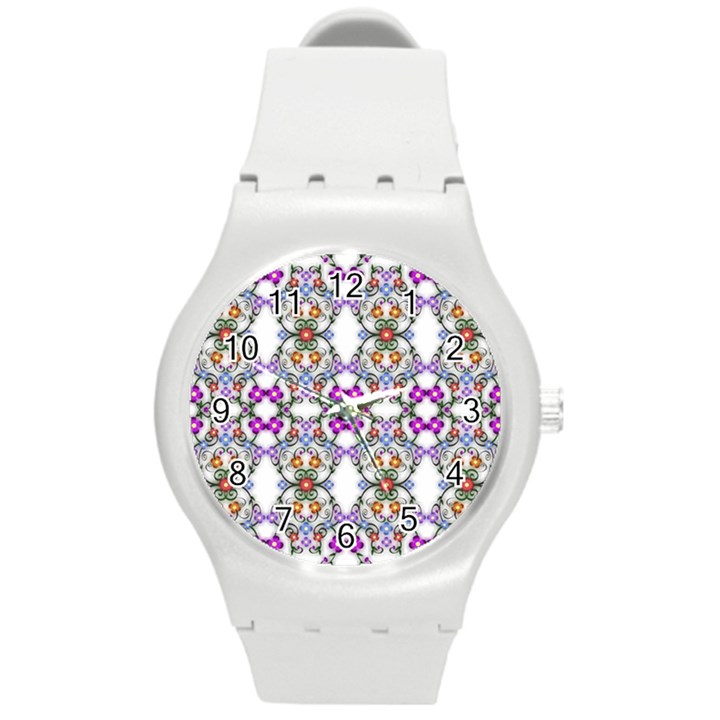 Floral Ornament Baby Girl Design Round Plastic Sport Watch (M)