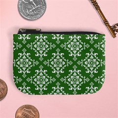 St Patrick S Day Damask Vintage Green Background Pattern Mini Coin Purses by Simbadda